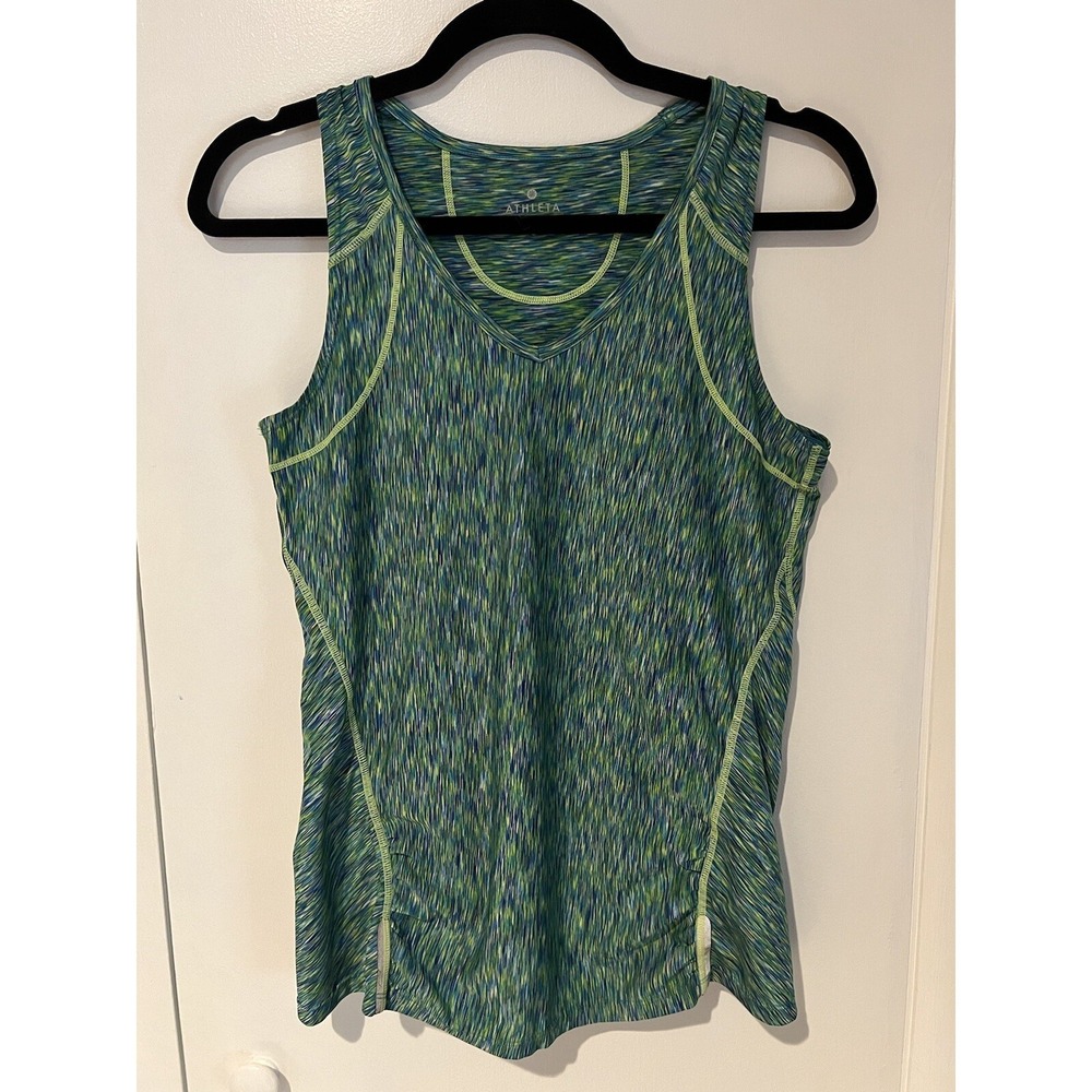 Athleta Women's Pop Space Dye Tank Top Size S Green Back Pocket Running Tank